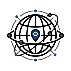 Global Navigation System Icon with Location Pin and Orbiting Satellites © Kuda