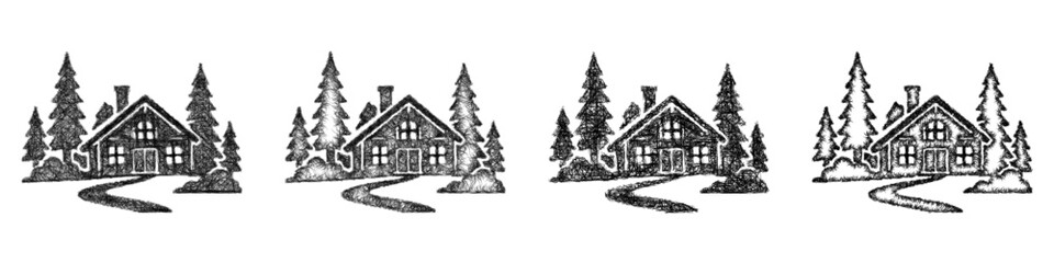 Obraz premium Monochrome sketch forest resort icon design set