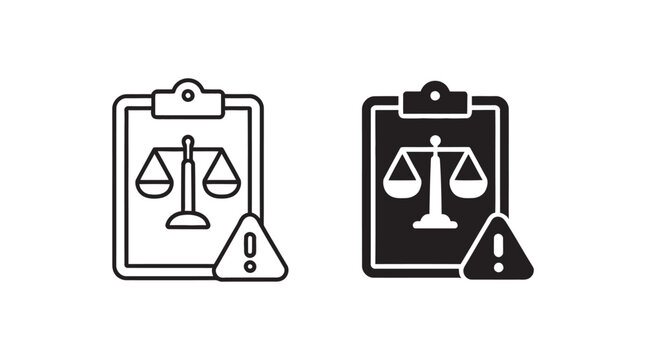 lawsuit icon set multiple style collection featuring legal dispute, court, justice and litigation symbols in outline, solid and flat styles