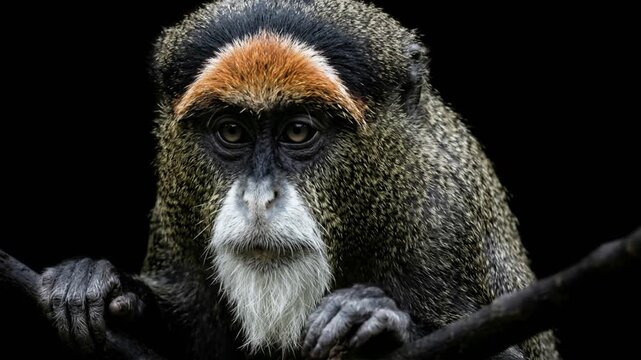 de brazza's monkey isolated on black background close up video