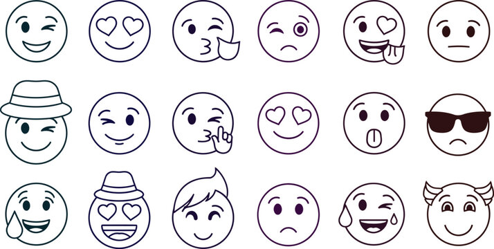 Set of happy and funny emoji style faces illustration Vector, illustration