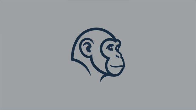 Minimalist outline monkey head vector illustration.