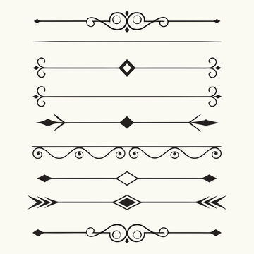 Stylish collection of page dividers and borders featuring elegant arrow and ornate scroll patterns, perfect for sophisticated graphic design and document decoration elements.