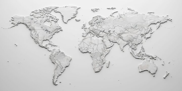 World map with pixelated relief shading