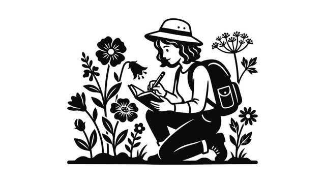 Botanist Sketching Wildflowers In Field