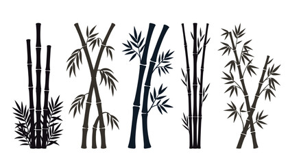 Bamboo stalk and leaf black silhouette vector collection. Featuring natural stems, branches, and oriental foliage elements isolated on transparent background. © Creative Studio 