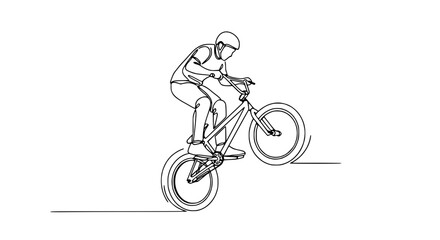 Obraz premium BMX Rider Performing Wheelie, Continuous Line Drawing, Extreme Sports