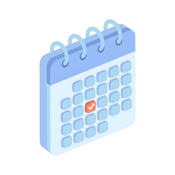 3D isometric wall calendar icon with marked date for schedule planning
