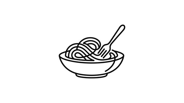 Simple line art illustration of spaghetti in a bowl with a fork