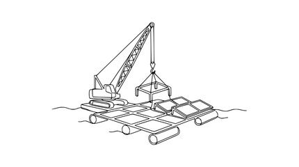 Floating Crane Lifting Module onto Modular Floating Platform Construction © Dodo