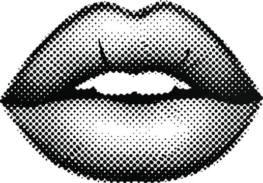 Vintage comic book style female lips black and white print