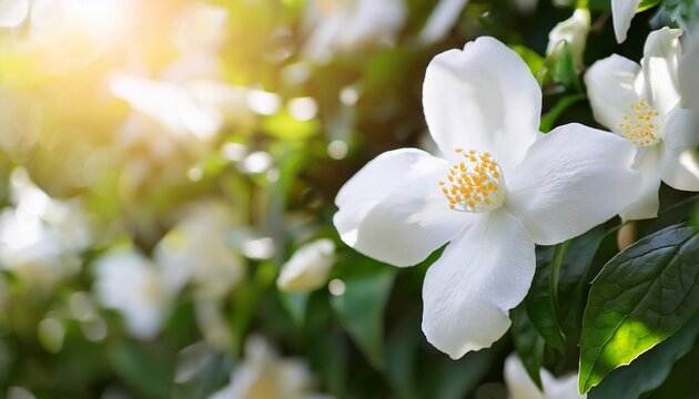 summer white jasminum sambac flowers spreading sweet floral aroma outdoors