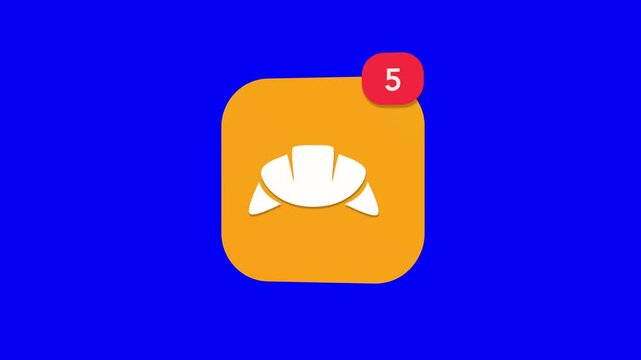 3D mouthwatering golden brown baked french croissant bread pastry snack notification icon popping up on blue screen.