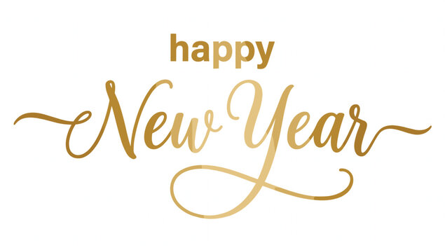 Elegant Happy New Year typography design with golden script lettering and festive celebration style