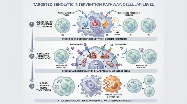 Targeted Senolytic Pathway Graphic For Cellular Clearance Education