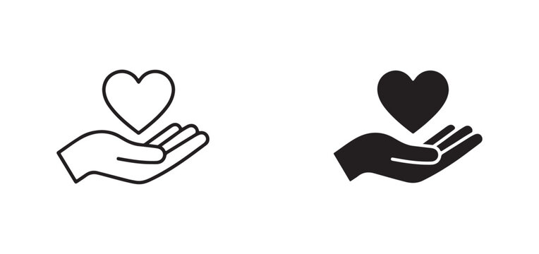 Heart symbol on open hand palm care and love icon concept  heart symbol on open hand palm care and love icon concept