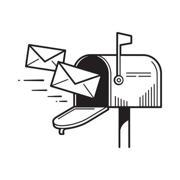 Mailbox With Letters Black And White Line Illustration