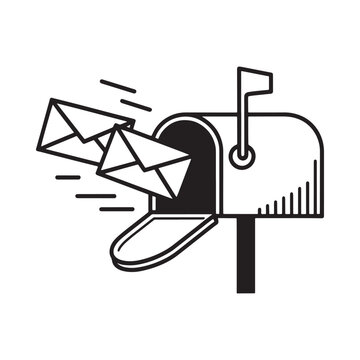 Mailbox With Letters Black And White Silhouette Illustration