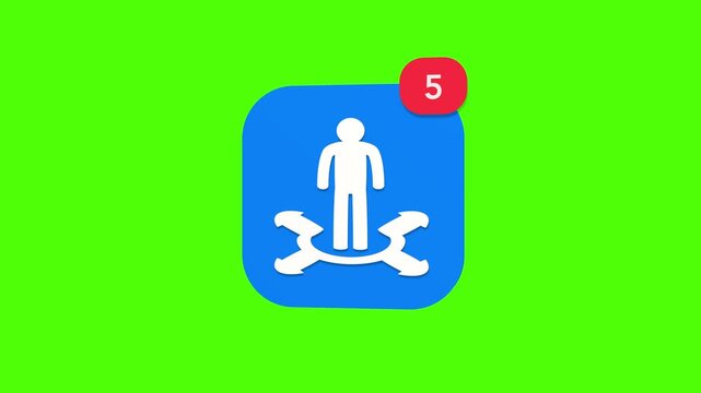 A 3D standing full body person silhouette at a central junction with arrows pointing in four cardinal directions notification icon popping up on a green screen chroma key background.