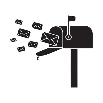 Mailbox With Letters Silhouette On White Background