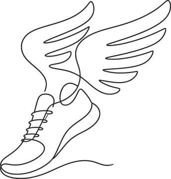 Minimalist Winged Running Shoe Continuous One Line Art Illustration.