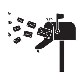 Black silhouette of a mailbox with letters on a white background