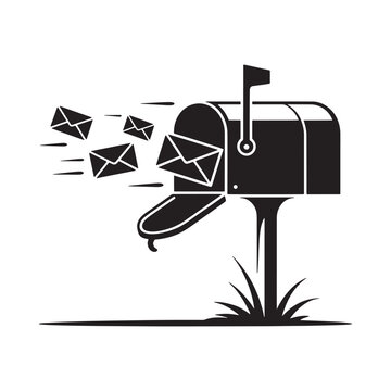 Black silhouette of mailbox with letters graphic design illustration