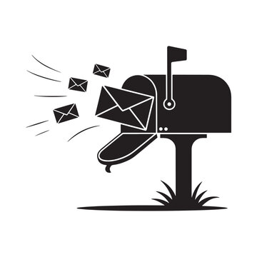 Mailbox Silhouette With Letters Black And White Graphic