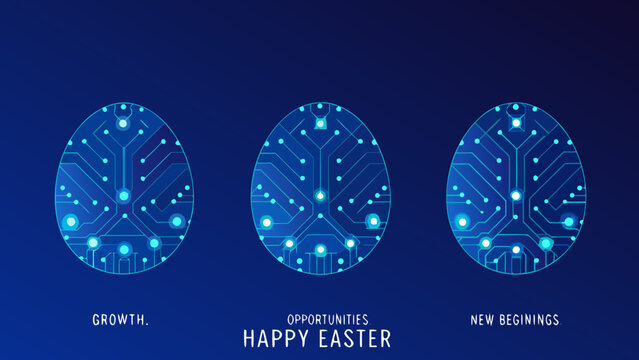 Circuit board pattern with glowing nodes on a dark blue gradient background digital illustration abstract arrangement