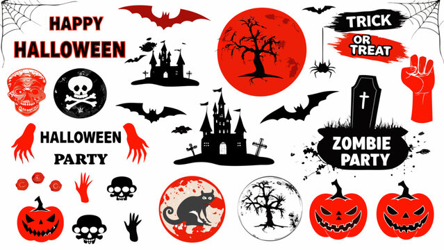 Halloween Graphics Collection Vector Illustrations Of Bats Pumpkins And Spooky Elements On A White Background pumpkin