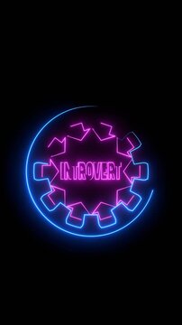 Introvert character. Psychology metaphor. Neon glowing.