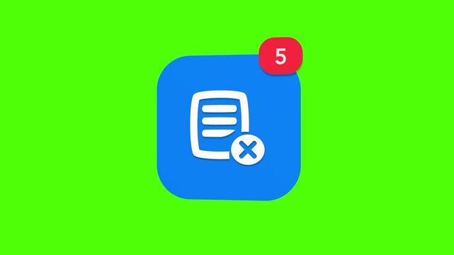 3D document sheet page with a red cross mark error warning decline reject notification icon popping up on green screen.