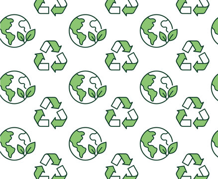 Environmental recycle seamless repeat pattern with planet in vector