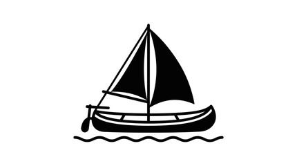 Fototapeta premium Simple Silhouette Icon of a Sailboat with Oar on Wavy Water
