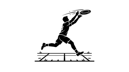 Fototapeta premium Silhouette of man catching frisbee, dynamic action shot, ultimate frisbee player