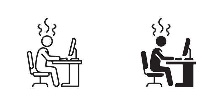 people sitting at desk in front of computer and sweating  office worker feeling hot at workplace
