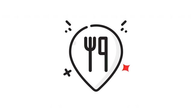 Symbolic monochrome dining map pin icon suitable for restaurant menus, travel guides, food blogs, locationbased dining services, kitchen utensil branding.