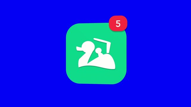 3D cute yellow duck head pedal boat park lake recreation ride asset notification icon popping up on blue screen.