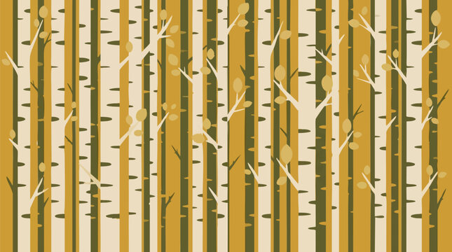 Abstract stylized birch tree forest pattern with autumn leaves