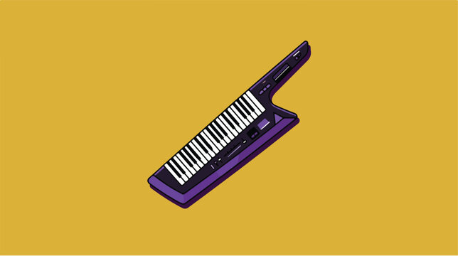 Isometric purple keytar electronic synthesizer musical instrument illustration.