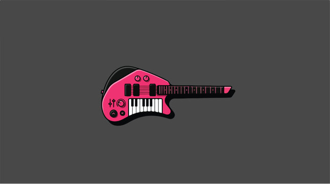 Pink keytar synthesizer instrument graphic illustration.