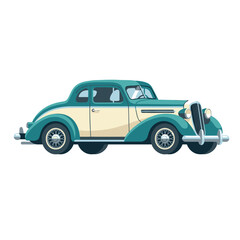 Fototapeta premium Vintage Turquoise and Cream Coupe Car Isolated on White Background