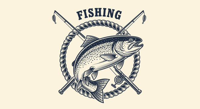 Fish jumping out of water logo.