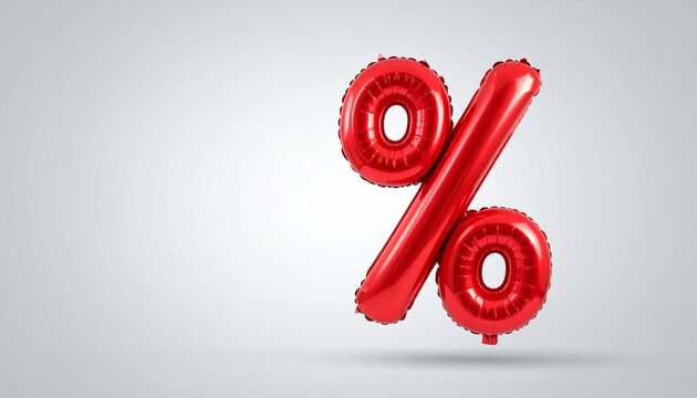 Glossy red percent symbol standing upright on gray background