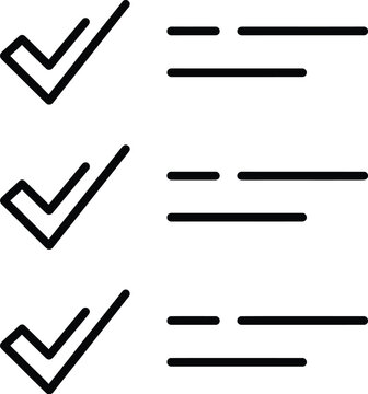 Three rows of checkmarks and text placeholder lines as a list icon for project status updates and professional business documentation design elements