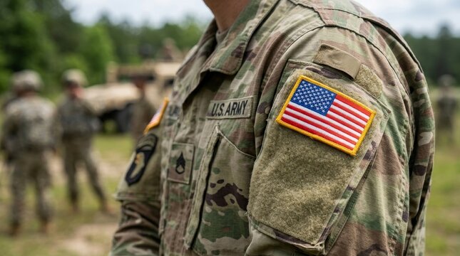 US Army soldier with American flag patch.