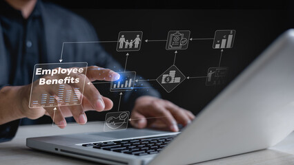 Fototapeta premium employees increase insurance revenue welfare.Business professional managing employee benefits, compensation, insurance, and workforce programs through a digital dashboard with financial analytics.