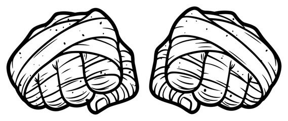 Fototapeta premium Fists wrapped in bandages for boxing or combat sports in bold line art style