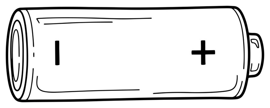 Single alkaline battery object in simple hand drawn line art style