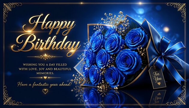 Happy Birthday wishing card with premium designed  blue roses 